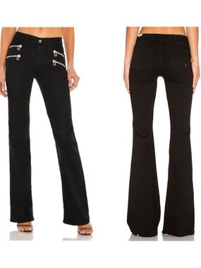 Lovers + Friends Bailey Flare Moto Jeans Black Zippers Grunge Y2K Low rise 25